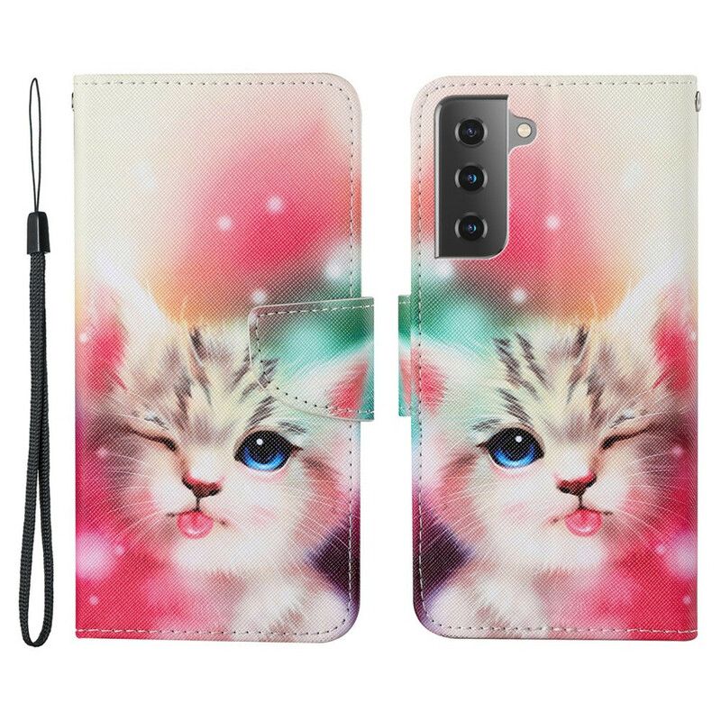 Folio Deksel Samsung Galaxy S21 Fe Tales Of Cat With Lanyard