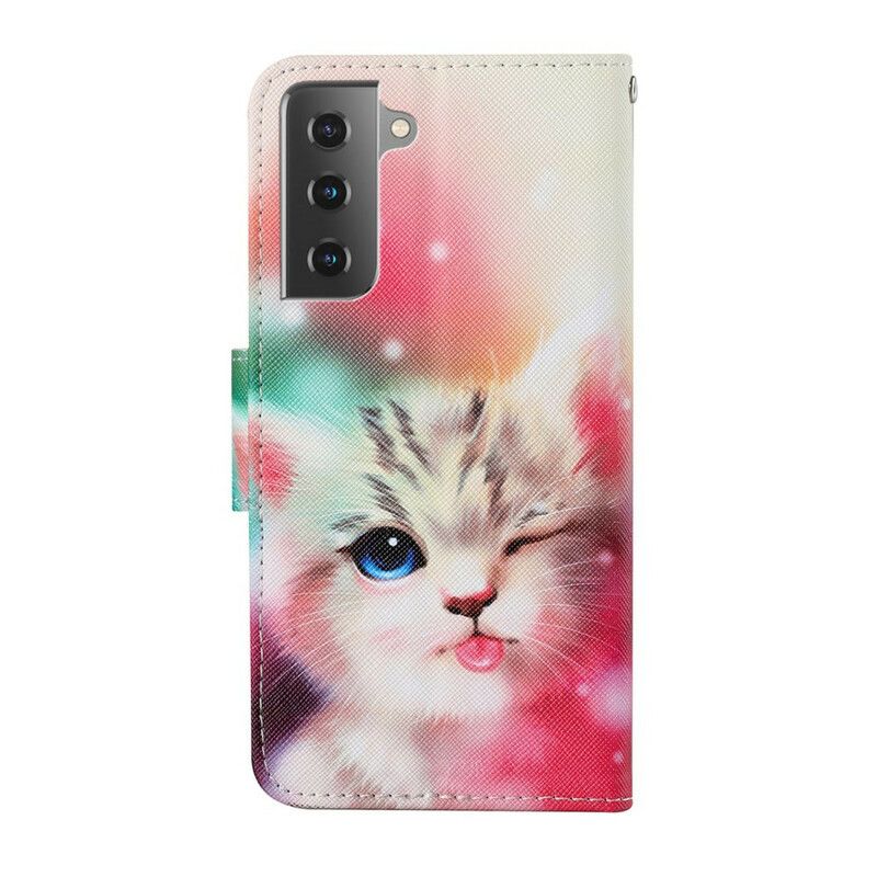 Folio Deksel Samsung Galaxy S21 Fe Tales Of Cat With Lanyard