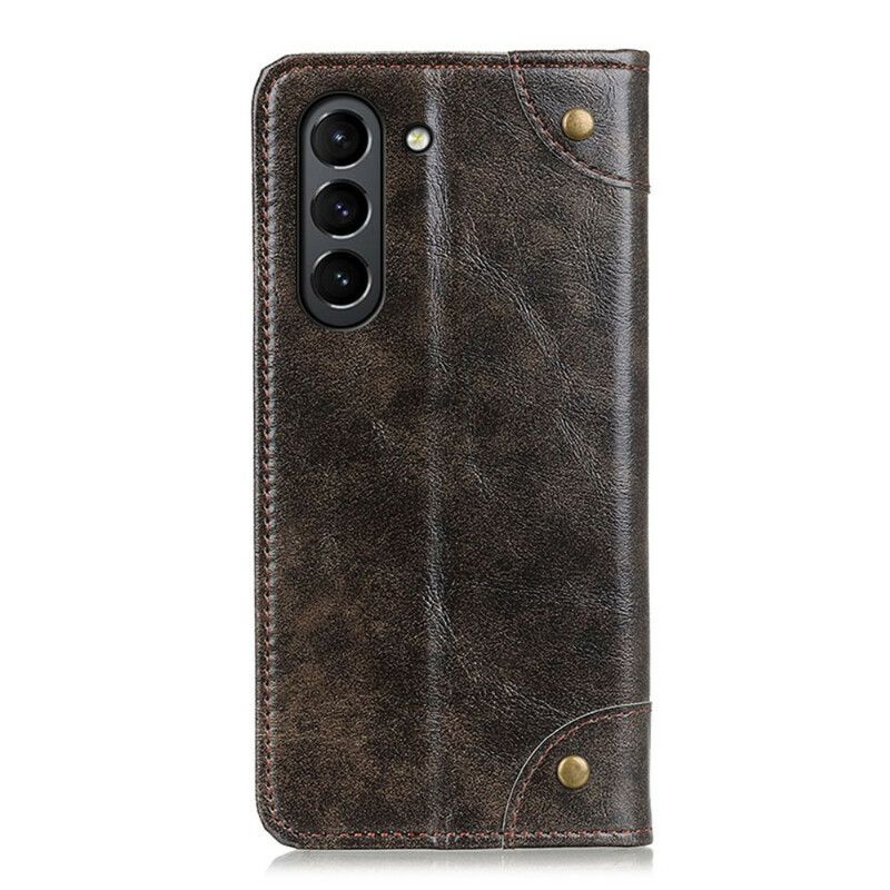 Folio Deksel Samsung Galaxy S21 Fe Vintage Rivets-versjon Beskyttelse Deksel