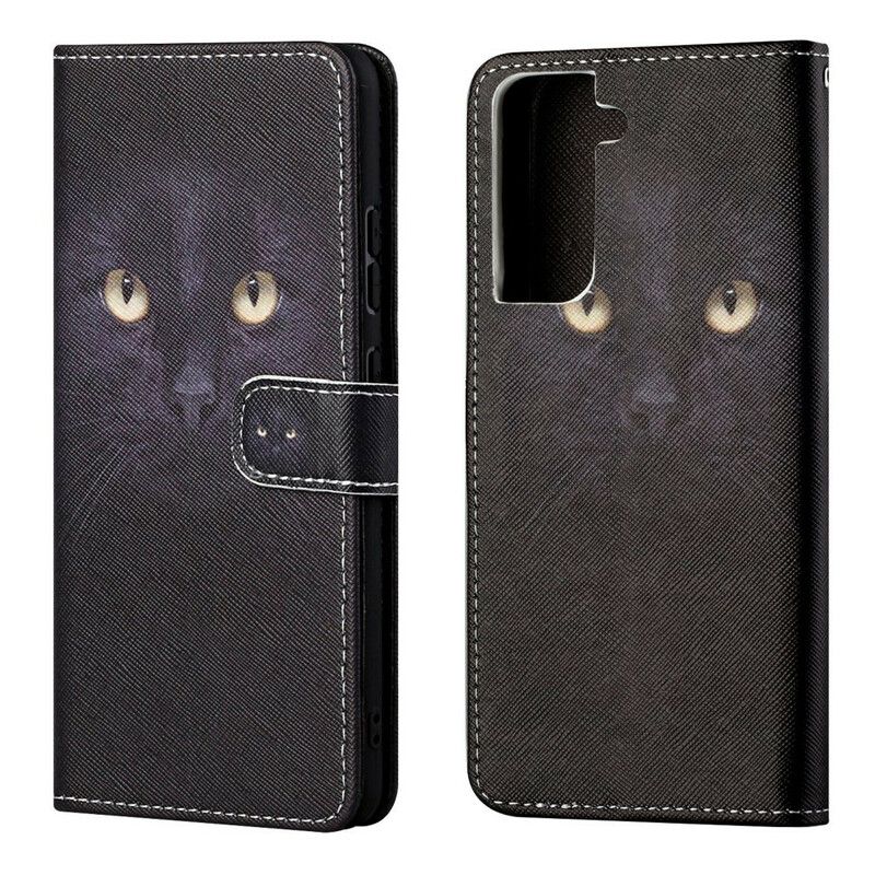 Folio Deksel Til Samsung Galaxy S21 Fe Black Strappy Cat Eyes