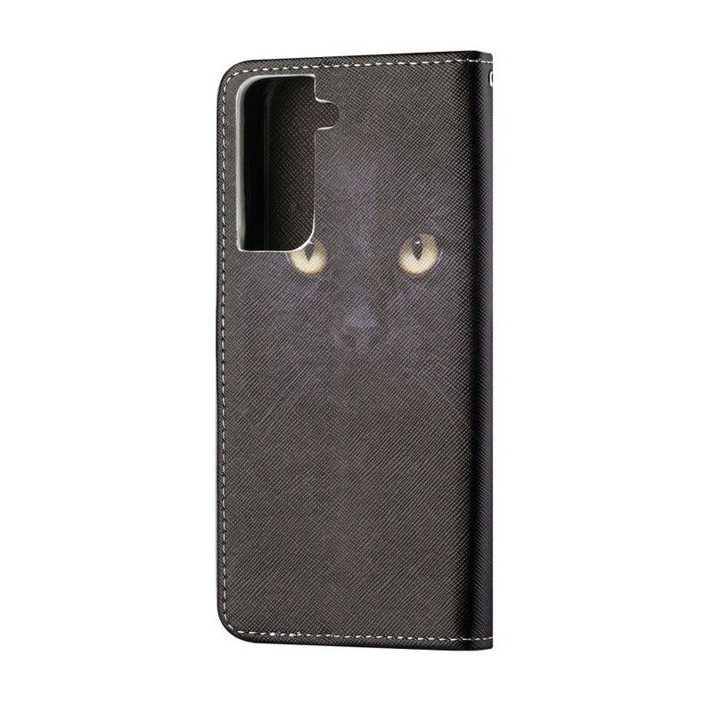 Folio Deksel Til Samsung Galaxy S21 Fe Black Strappy Cat Eyes