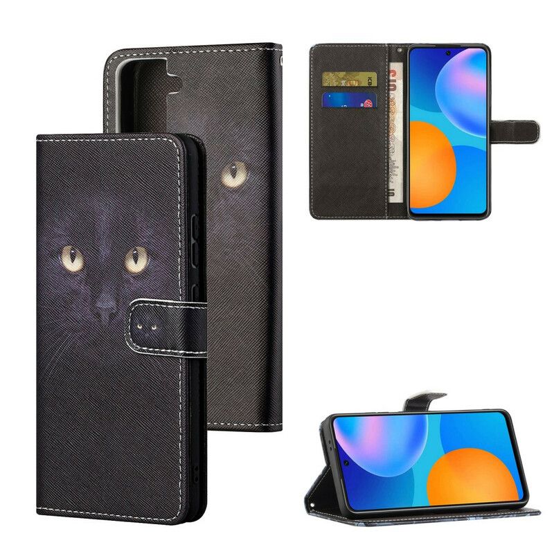 Folio Deksel Til Samsung Galaxy S21 Fe Black Strappy Cat Eyes