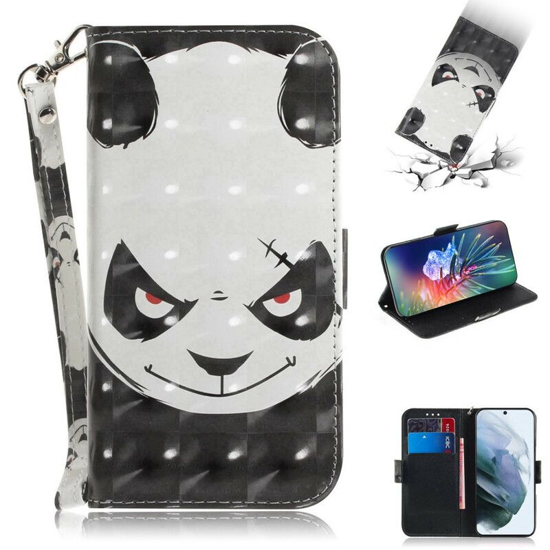 Lærdeksel Folio Deksel Samsung Galaxy S21 Fe Mobildeksel Angry Panda Strappy