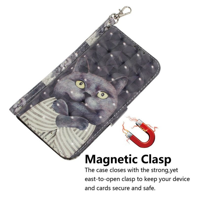 Lærdeksel Folio Deksel Samsung Galaxy S21 Fe Mobildeksel Grey Strappy Cat