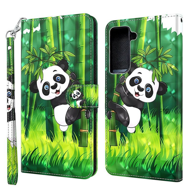 Lærdeksel Folio Deksel Samsung Galaxy S21 Fe Mobildeksel Panda Og Bambus