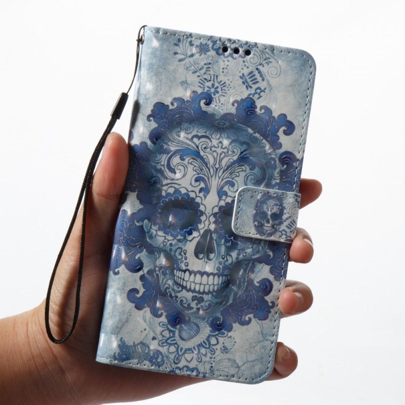 Folio Deksel for Samsung Galaxy A8 3D Blå Hodeskalle