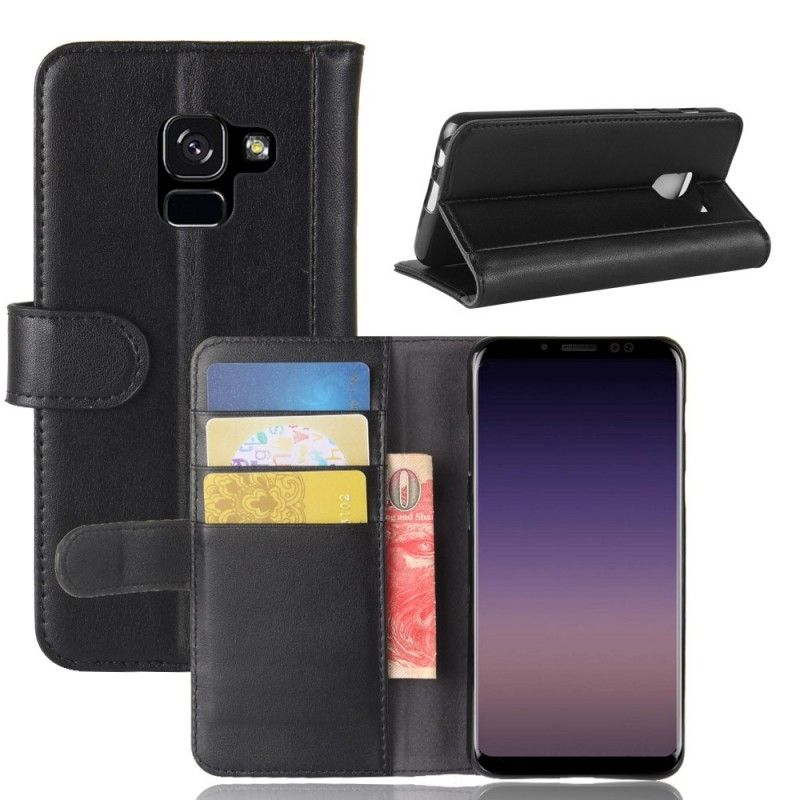 Folio Deksel for Samsung Galaxy A8 Svart Delt Skinn