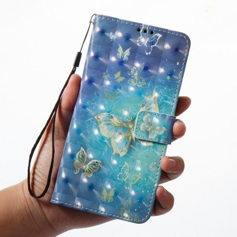 Folio Deksel Samsung Galaxy A8 3D Gyldne Sommerfugler