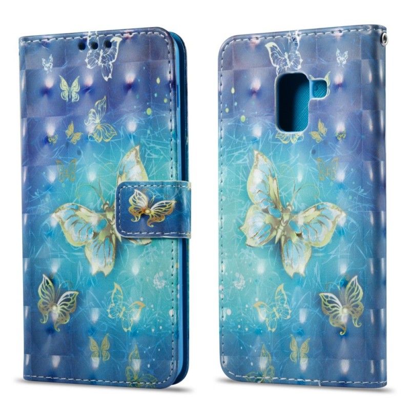 Folio Deksel Samsung Galaxy A8 3D Gyldne Sommerfugler