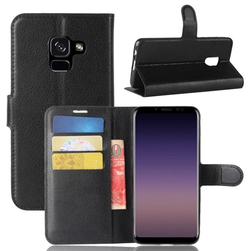 Folio Deksel Samsung Galaxy A8 Svart Klassisk Skinneffekt Beskyttelse