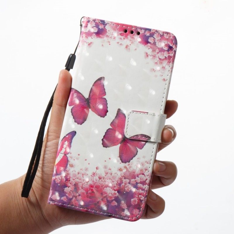 Lærdeksel Folio Deksel Samsung Galaxy A8 3D Røde Sommerfugler
