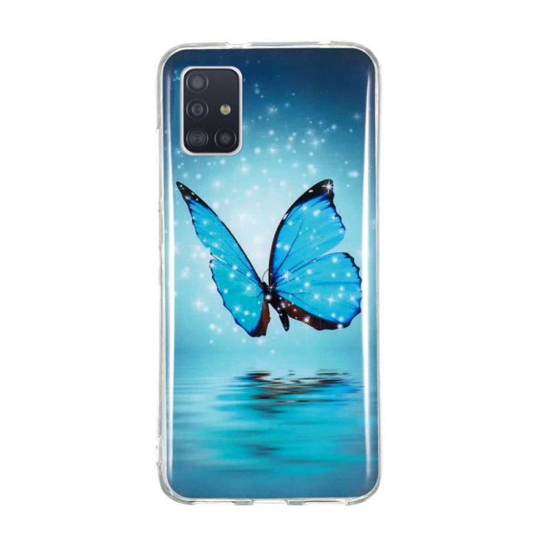 Deksel for Samsung Galaxy A51 5G Fluorescerende Blå Sommerfugl