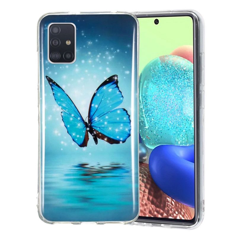 Deksel for Samsung Galaxy A51 5G Fluorescerende Blå Sommerfugl