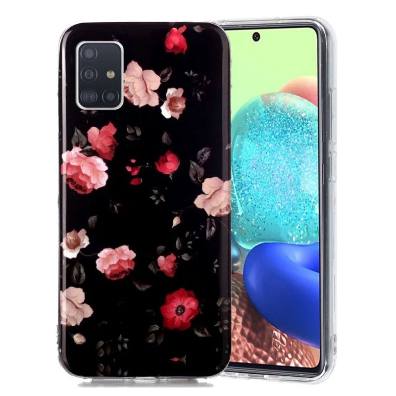 Deksel Samsung Galaxy A51 5G Rød Fluorescerende Blomsterserie