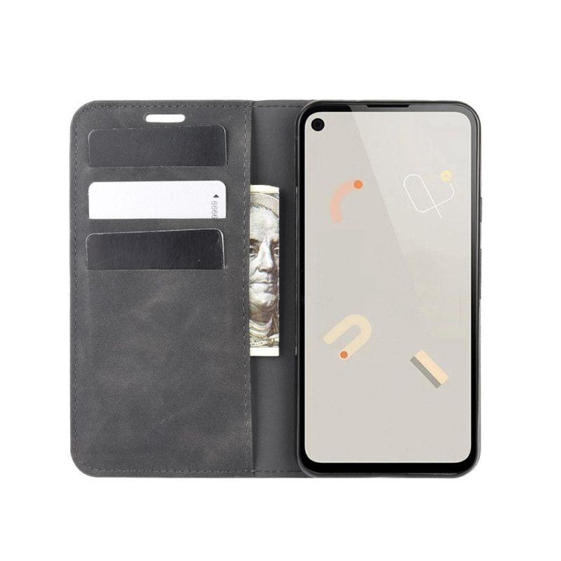 Folio Deksel Google Pixel 4a Svart Silkemyk Skinneffekt