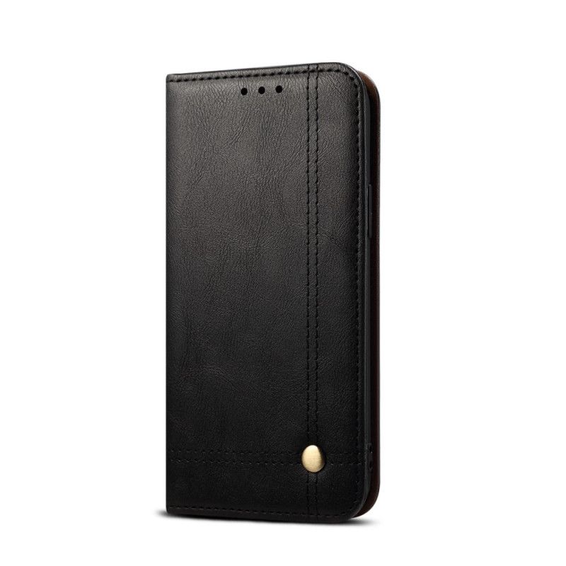 Folio Deksel Xiaomi Redmi 10X / 10X Pro Svart Sydd Skinneffekt Beskyttelse