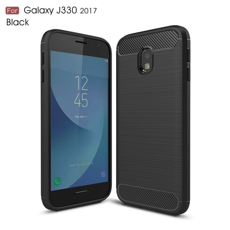 Deksel for Samsung Galaxy J3 2017 Svart Børstet Karbonfiber