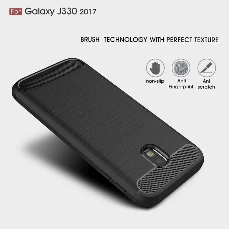 Deksel for Samsung Galaxy J3 2017 Svart Børstet Karbonfiber