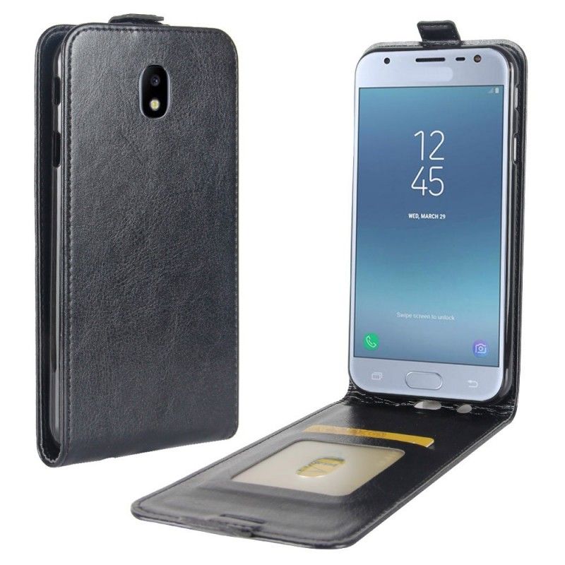 Folio Deksel Samsung Galaxy J3 2017 Svart Sammenleggbar Skinneffekt Beskyttelse