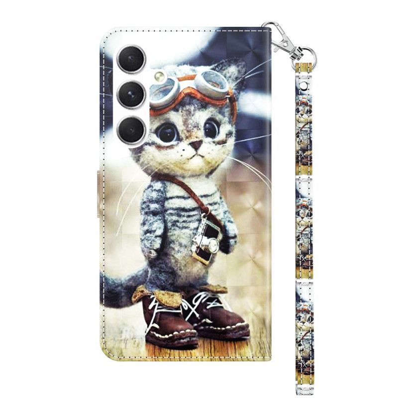 Folio Deksel Samsung Galaxy S24 5g Aviator Cat Med Stropp