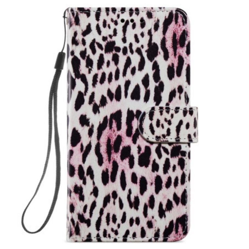 Folio Deksel Samsung Galaxy S24 5g Leopardmønster Med Stropp Beskyttelse Deksel