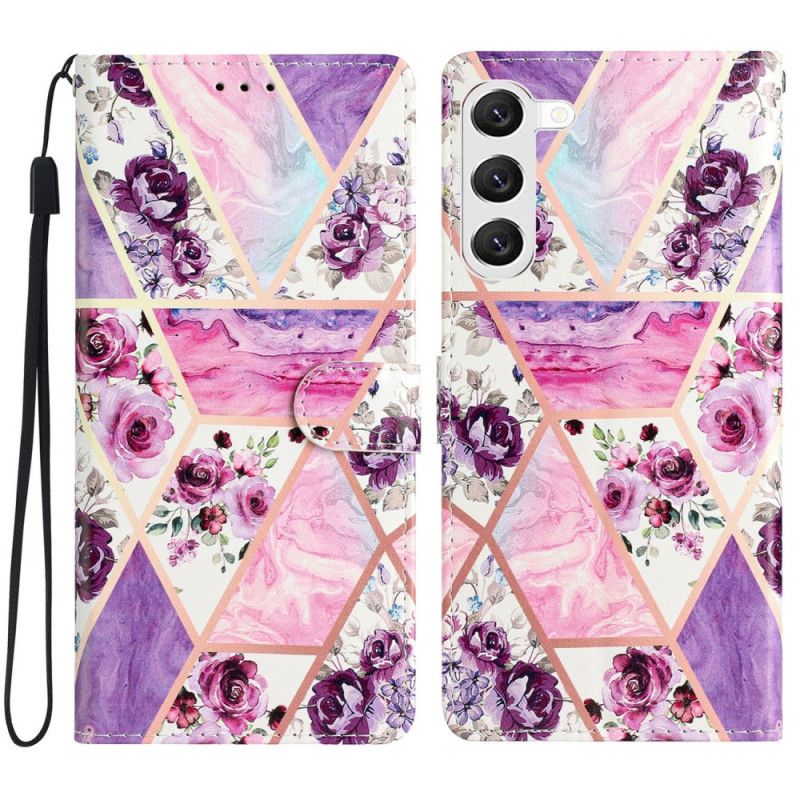 Folio Deksel Samsung Galaxy S24 5g Marmor Lilla Blomster Med Stropp