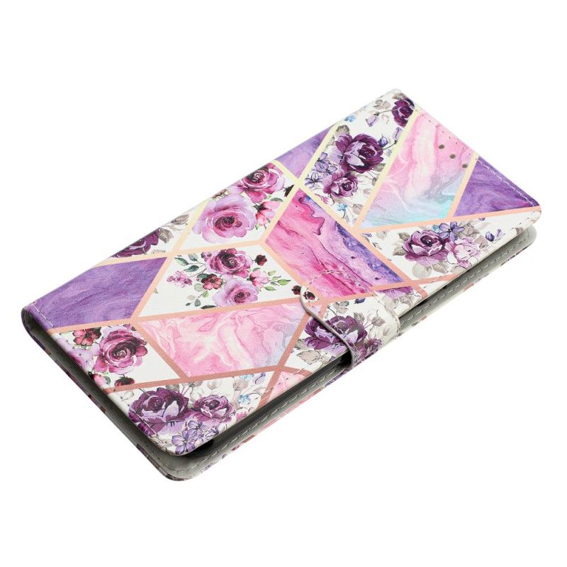 Folio Deksel Samsung Galaxy S24 5g Marmor Lilla Blomster Med Stropp