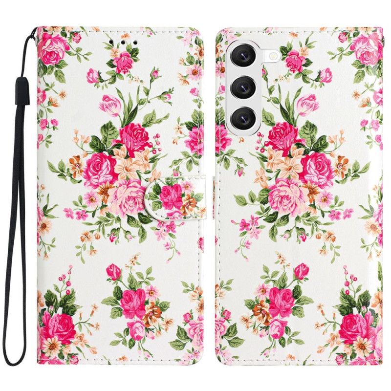 Folio Deksel Samsung Galaxy S24 5g Røde Blomster Med Stropp