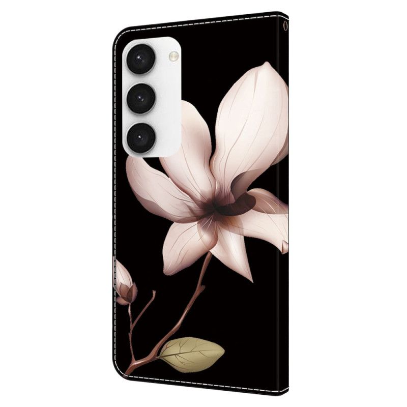 Folio Deksel Samsung Galaxy S24 5g Rosa Blomst På Svart Bakgrunn