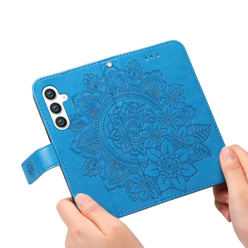 Lærdeksel Folio Deksel Samsung Galaxy S24 5g Blomstermandala Med Snor