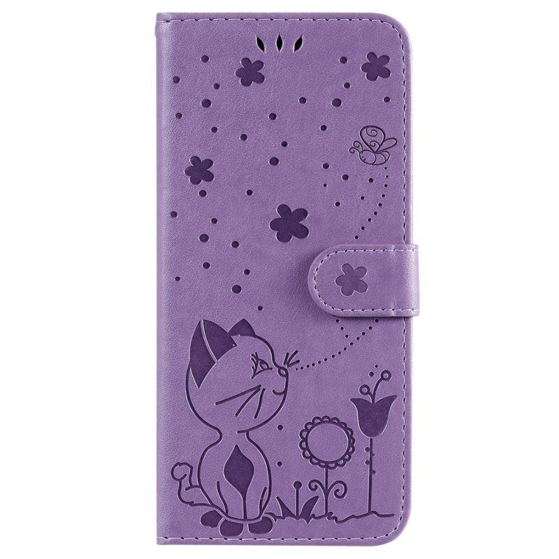 Folio Deksel Til Samsung Galaxy S23 Ultra 5G Med Kjede Strappy Cat And Bees