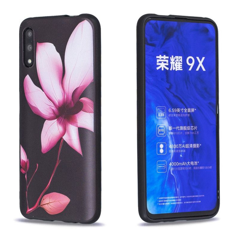 Deksel Honor 9X Pro Preget Rosa Blomst