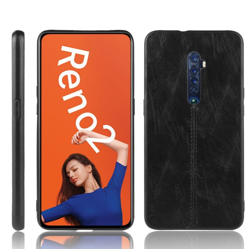 Deksel Oppo Reno 2 Svart Søm I Skinnstil Beskyttelse