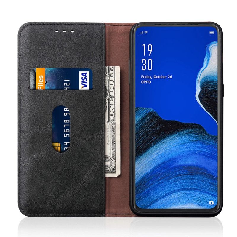 Folio Deksel Oppo Reno 2 Svart Sydd Skinneffekt