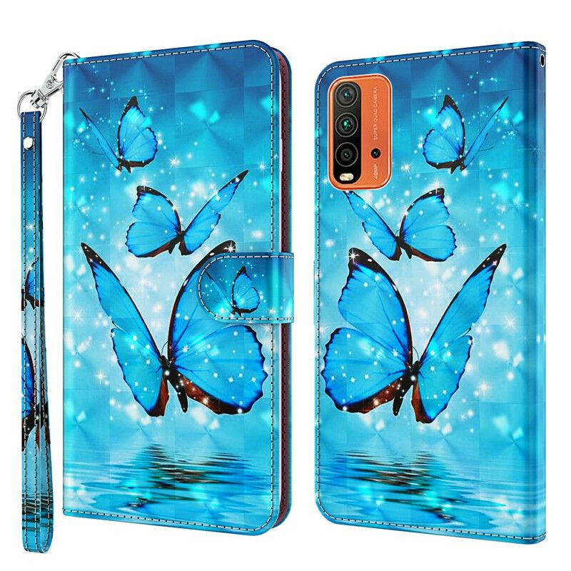 Folio Deksel Xiaomi Redmi 9t Flying Blue Butterflies Beskyttelse Deksel