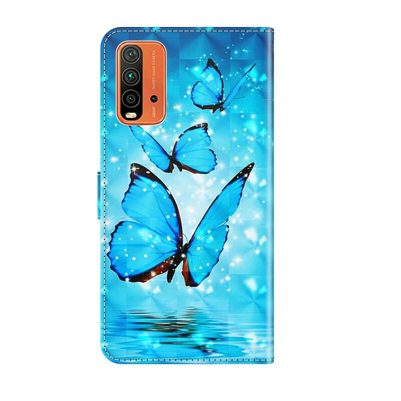 Folio Deksel Xiaomi Redmi 9t Flying Blue Butterflies Beskyttelse Deksel