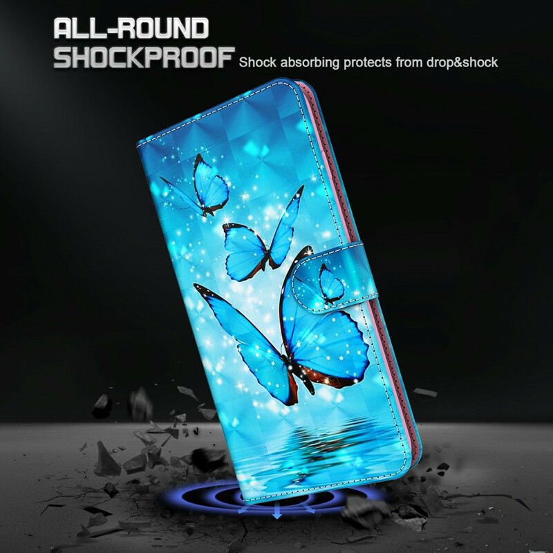 Folio Deksel Xiaomi Redmi 9t Flying Blue Butterflies Beskyttelse Deksel