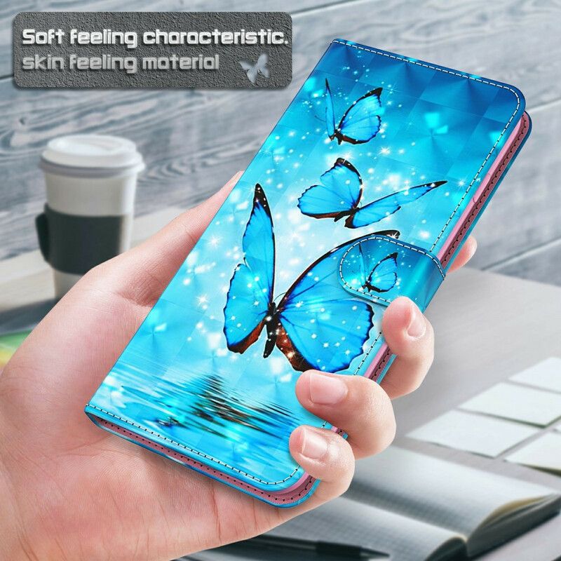 Folio Deksel Xiaomi Redmi 9t Flying Blue Butterflies Beskyttelse Deksel