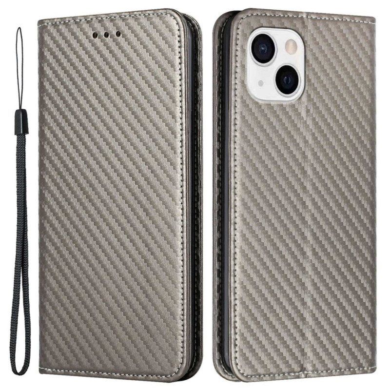 Beskyttelse Deksel Til iPhone 14 Med Kjede Folio Deksel Strappy Carbon Fiber Style