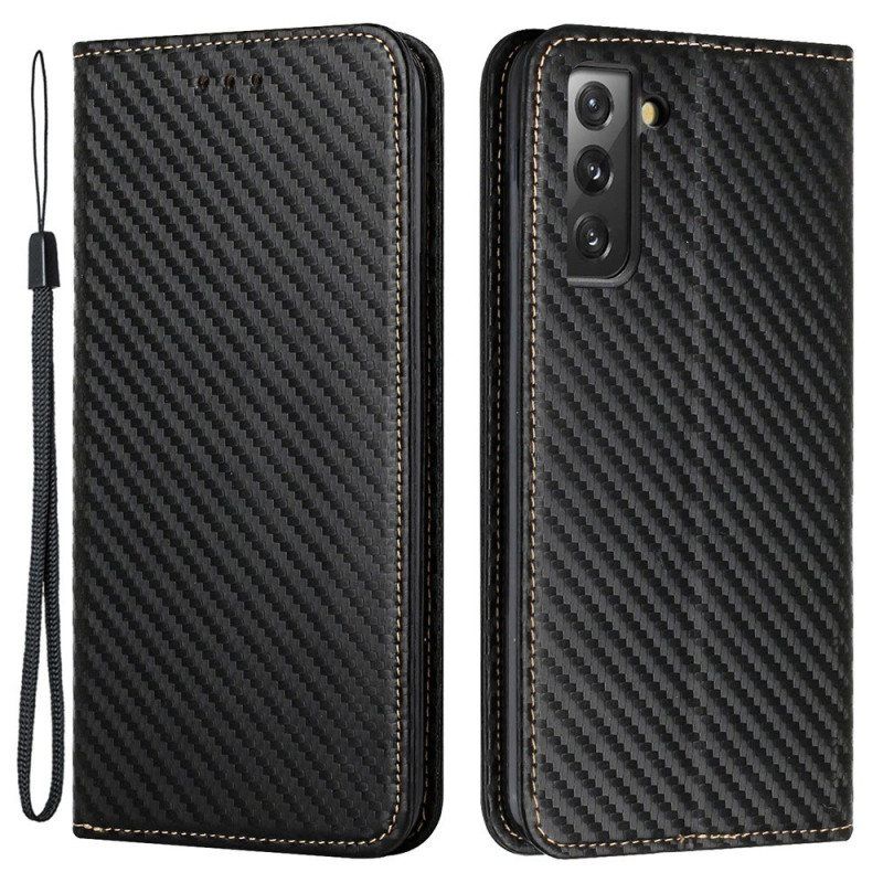 Beskyttelse Deksel Til Samsung Galaxy S23 Plus 5G Med Kjede Folio Deksel Strappy Carbon Fiber Style