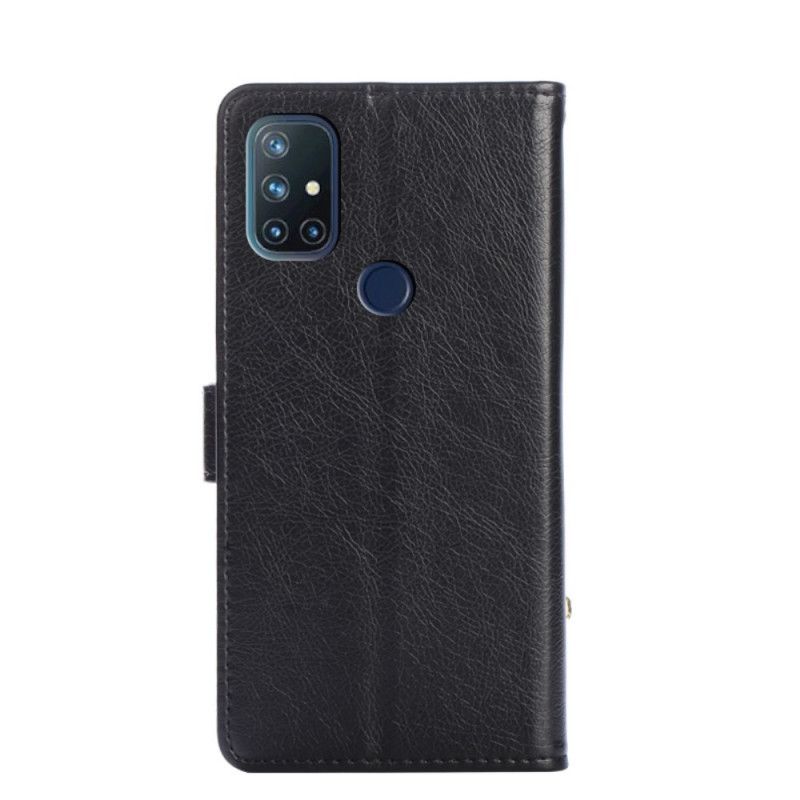 Folio Deksel for OnePlus Nord N10 Svart Lommebok Og Stropp Foran