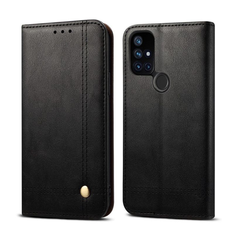 Folio Deksel for OnePlus Nord N10 Svart Sydd Skinneffekt