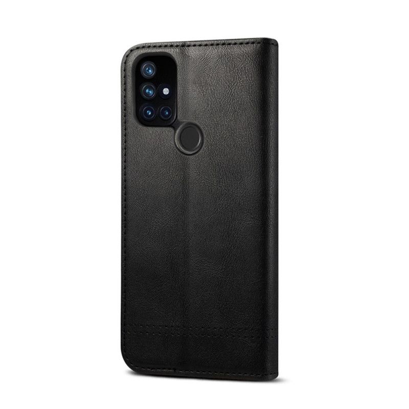 Folio Deksel for OnePlus Nord N10 Svart Sydd Skinneffekt