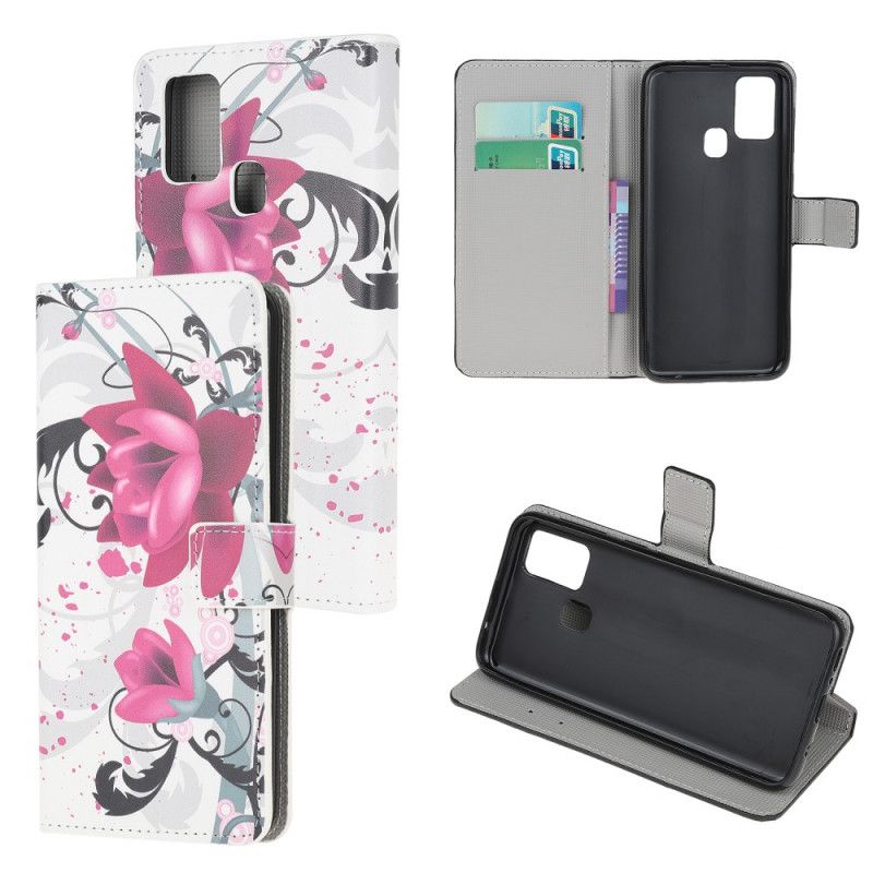 Folio Deksel OnePlus Nord N10 Magenta Tropiske Blomster