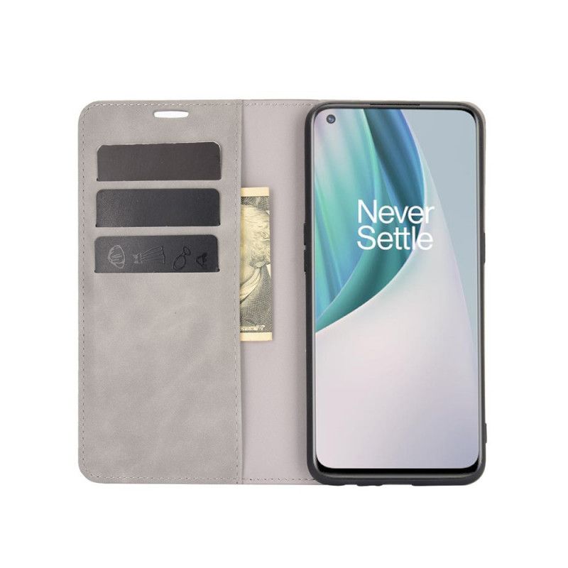 Folio Deksel OnePlus Nord N10 Svart Silkemyk Skinneffekt Anti-fall