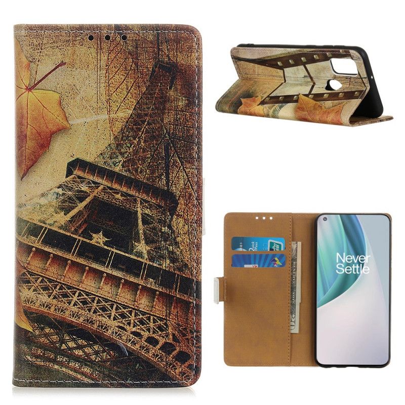 Lærdeksel Folio Deksel OnePlus Nord N10 Eiffeltårnet Om Høsten