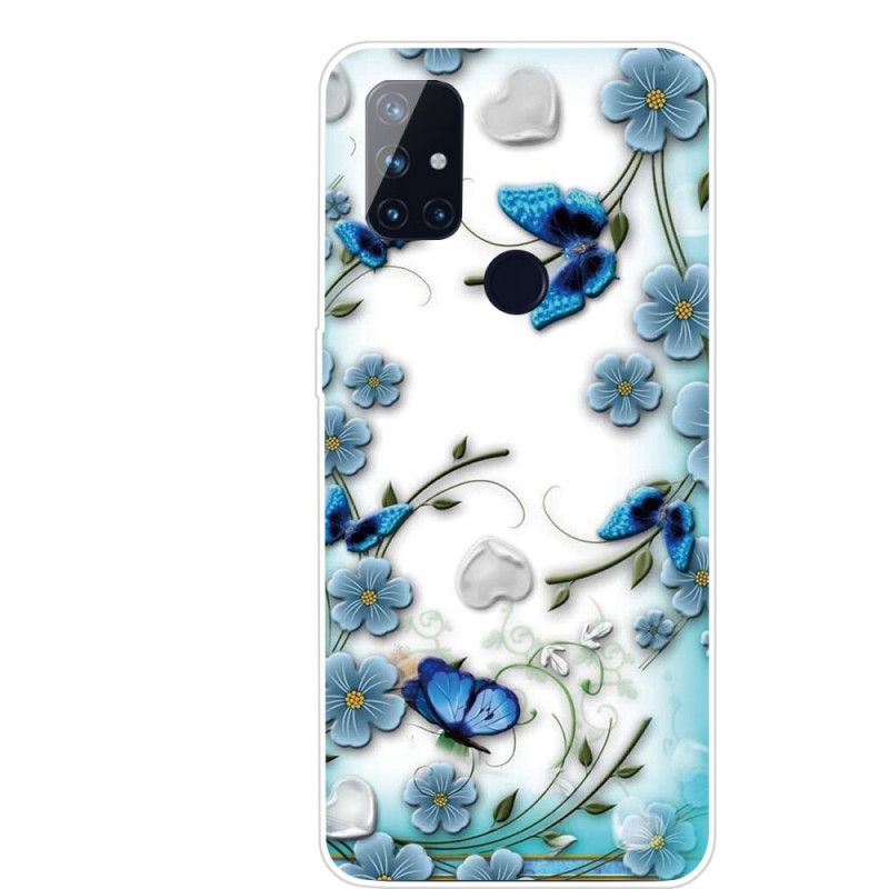 Deksel for OnePlus Nord N100 Gjennomsiktige Retro Sommerfugler Og Blomster