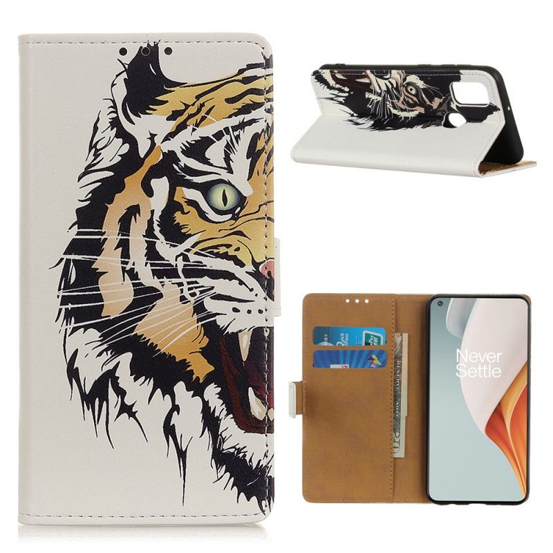 Folio Deksel OnePlus Nord N100 Grusom Tiger Beskyttelse