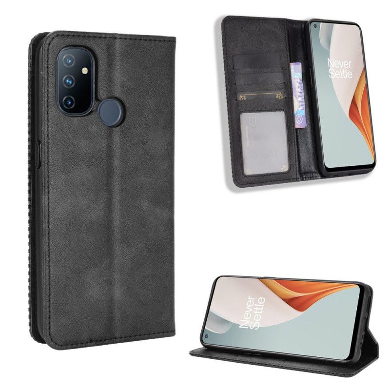 Folio Deksel OnePlus Nord N100 Svart Stilisert Vintage Skinneffekt