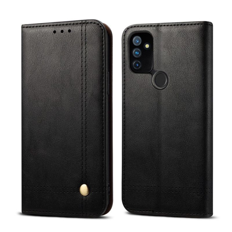 Folio Deksel OnePlus Nord N100 Svart Sydd Skinneffekt